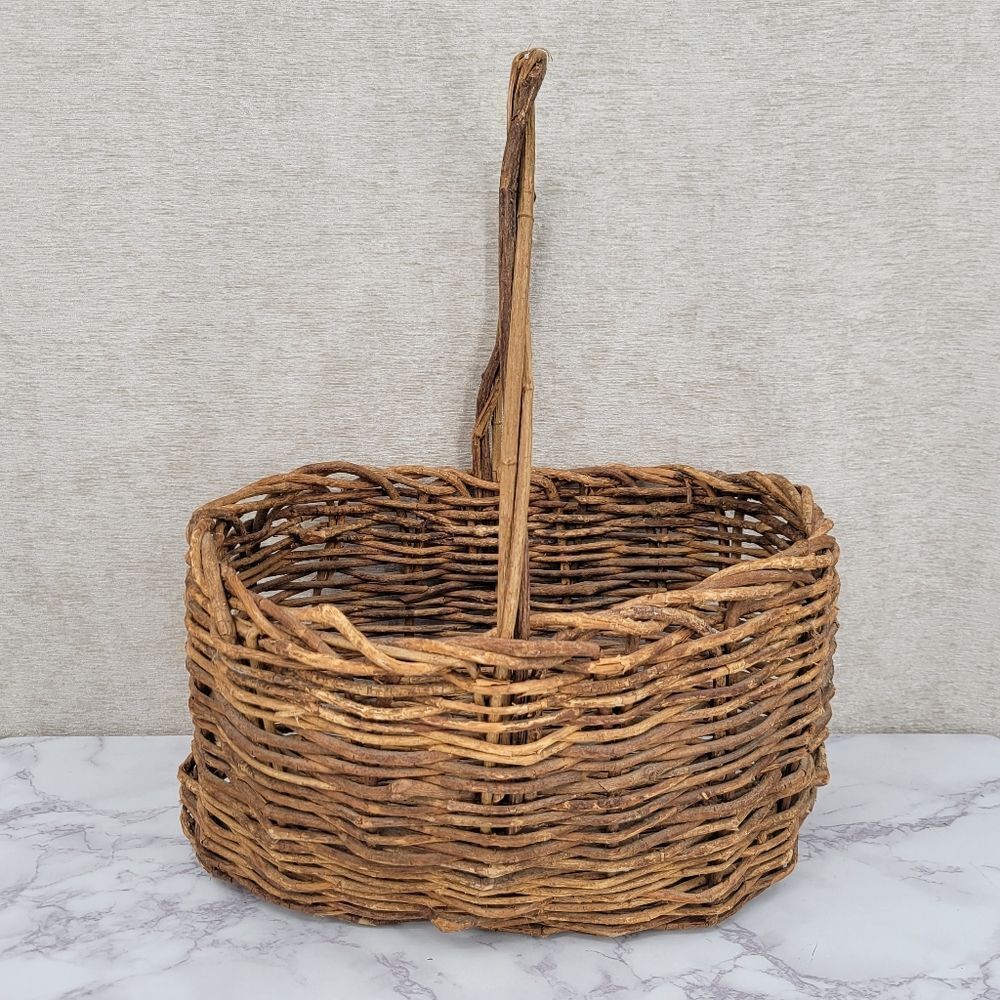 Rustic Woven Basket with Handle Vintage